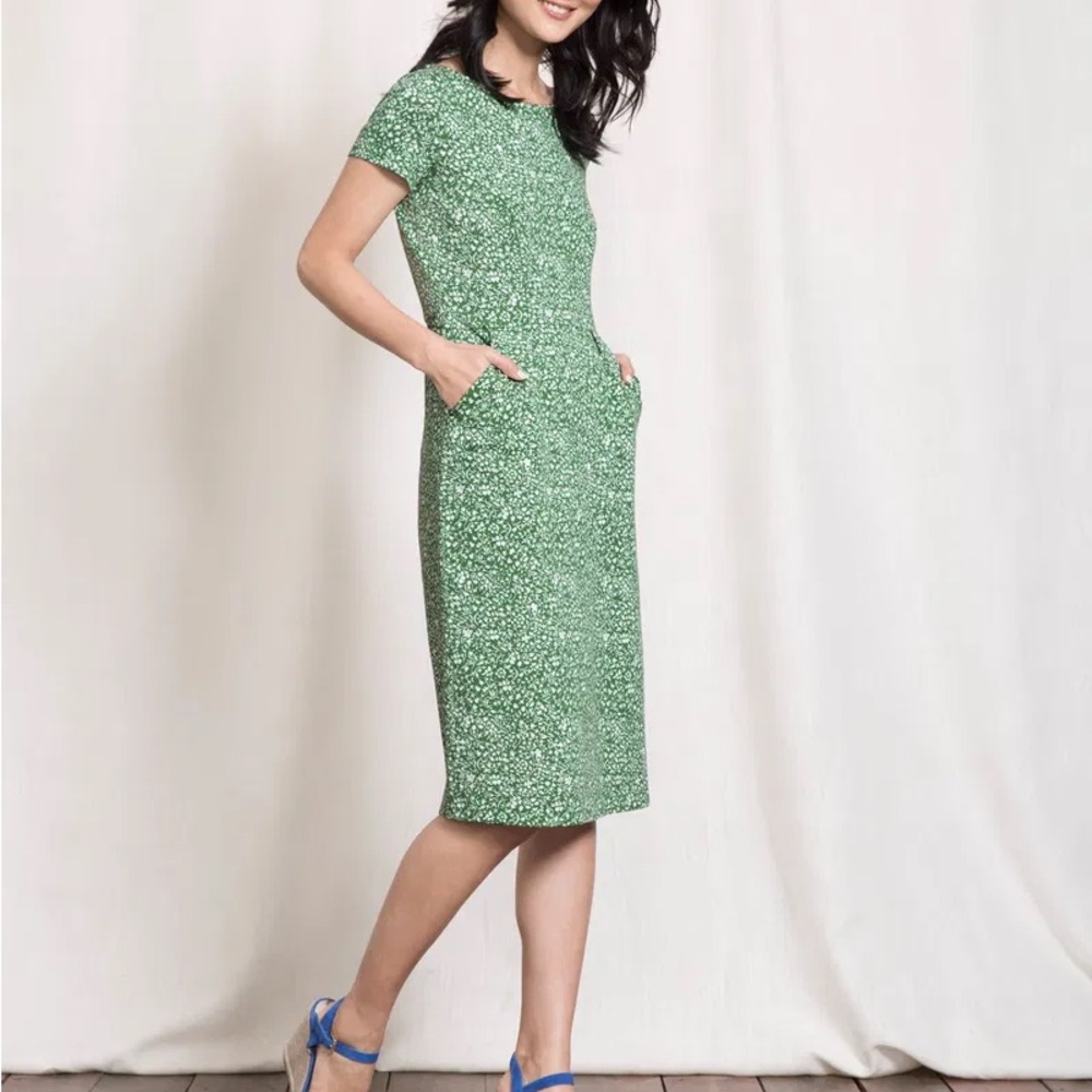 Boden Green Floral Midi Sheath Dress